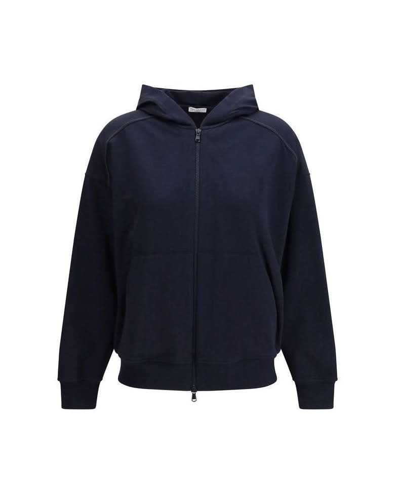 Brunello Cucinelli Blue Cotton Sweatshirt Hoodies