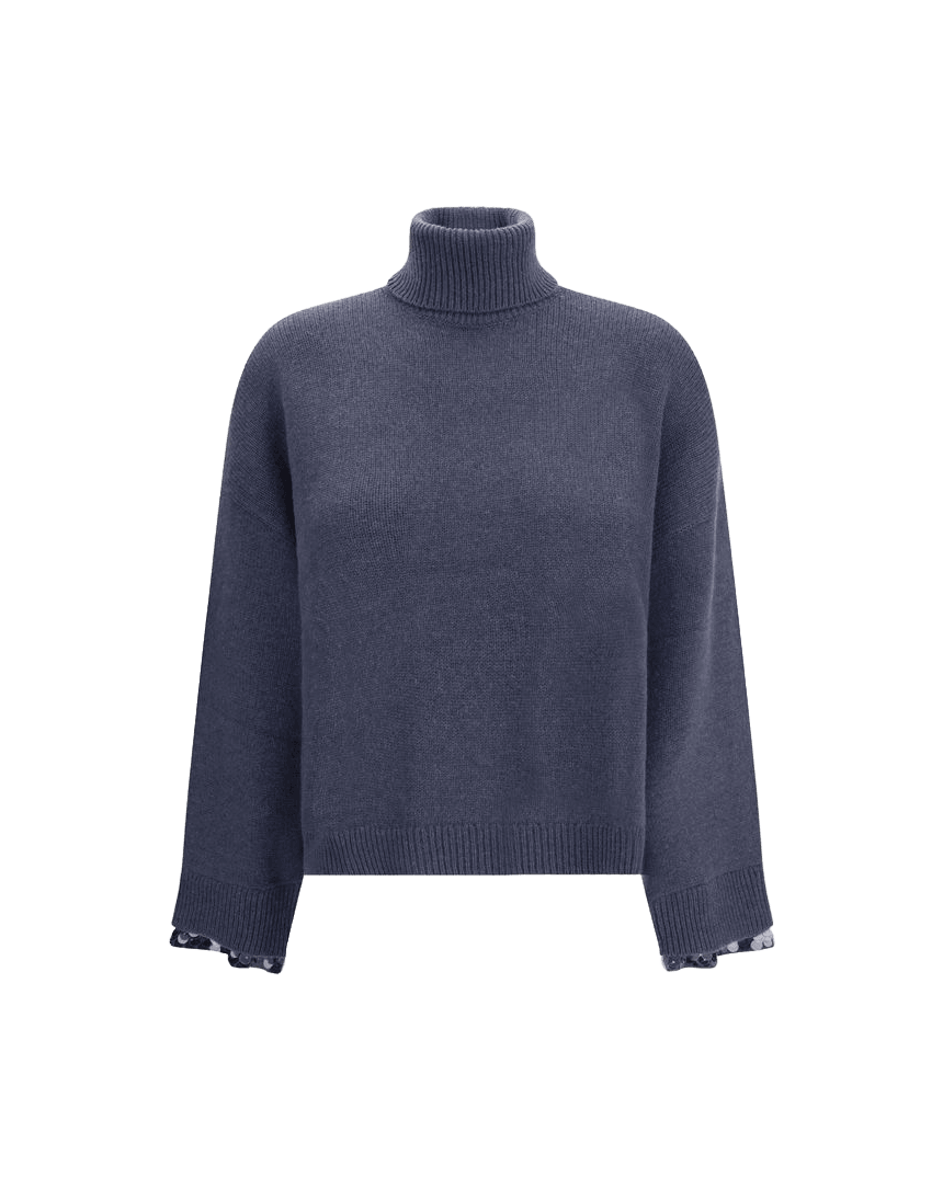 Brunello Cucinelli Blue Wool Fleece Turtleneck Glam Steals