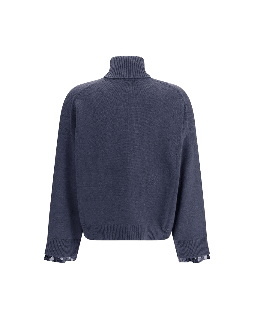 Brunello Cucinelli Blue Wool Fleece Turtleneck Glam Steals