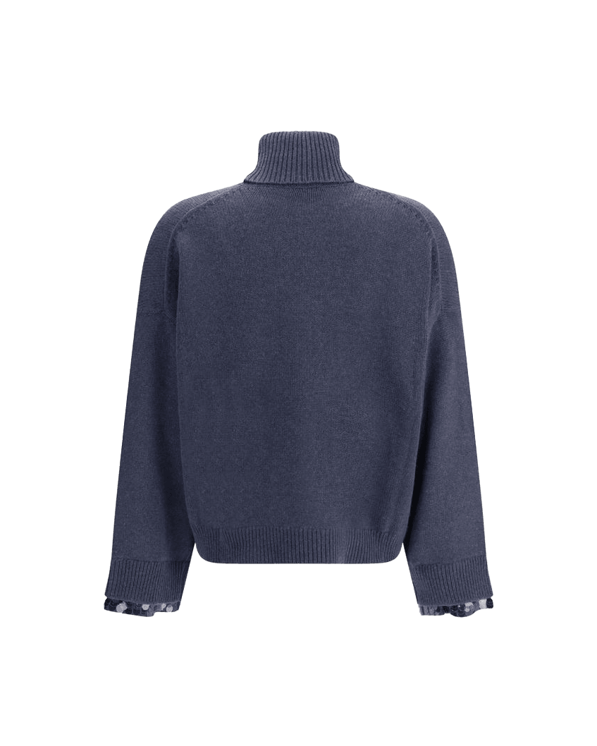 Brunello Cucinelli Blue Wool Fleece Turtleneck Glam Steals