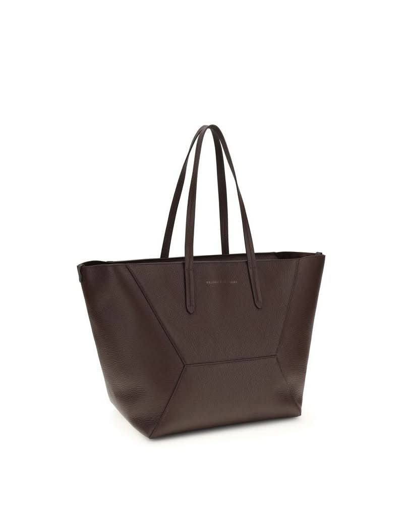 Brunello Cucinelli Brown Calf Leather Bos Taurus Shoulder Bag