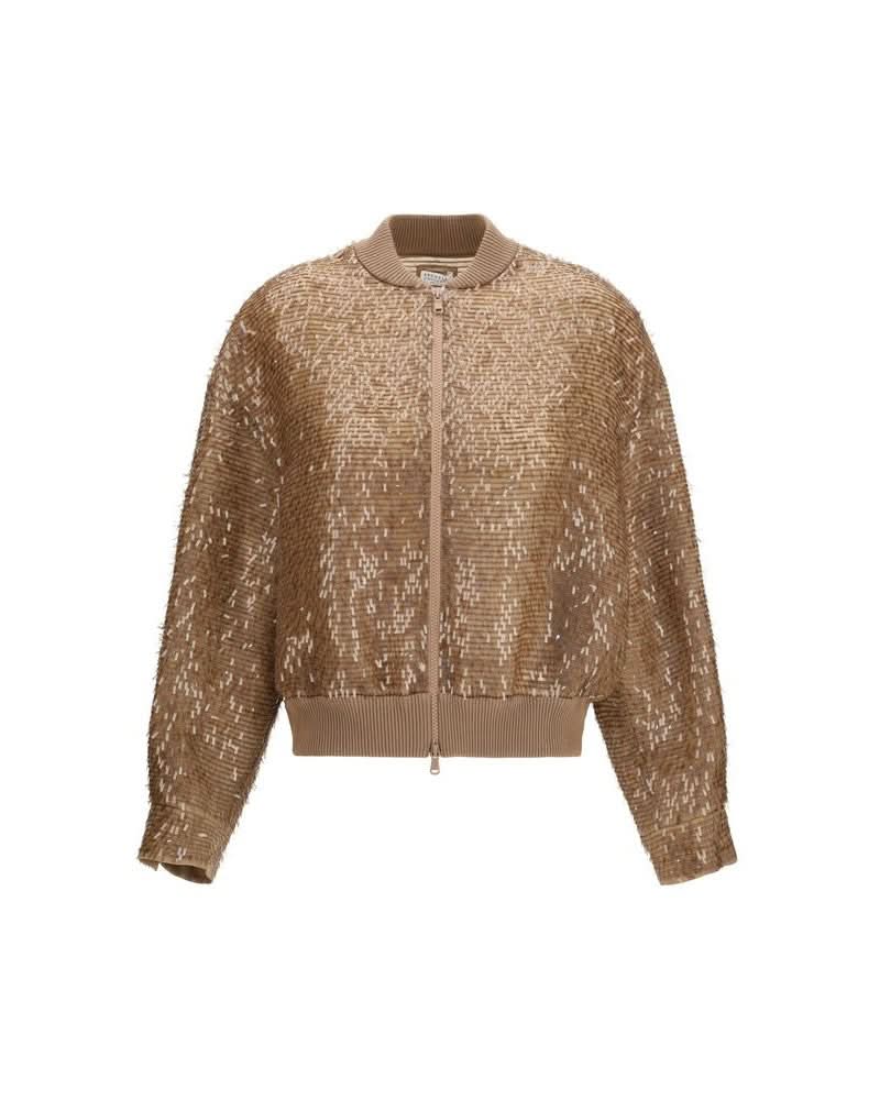 Brunello Cucinelli Brown Silk Bomber Jacket Glam Steals