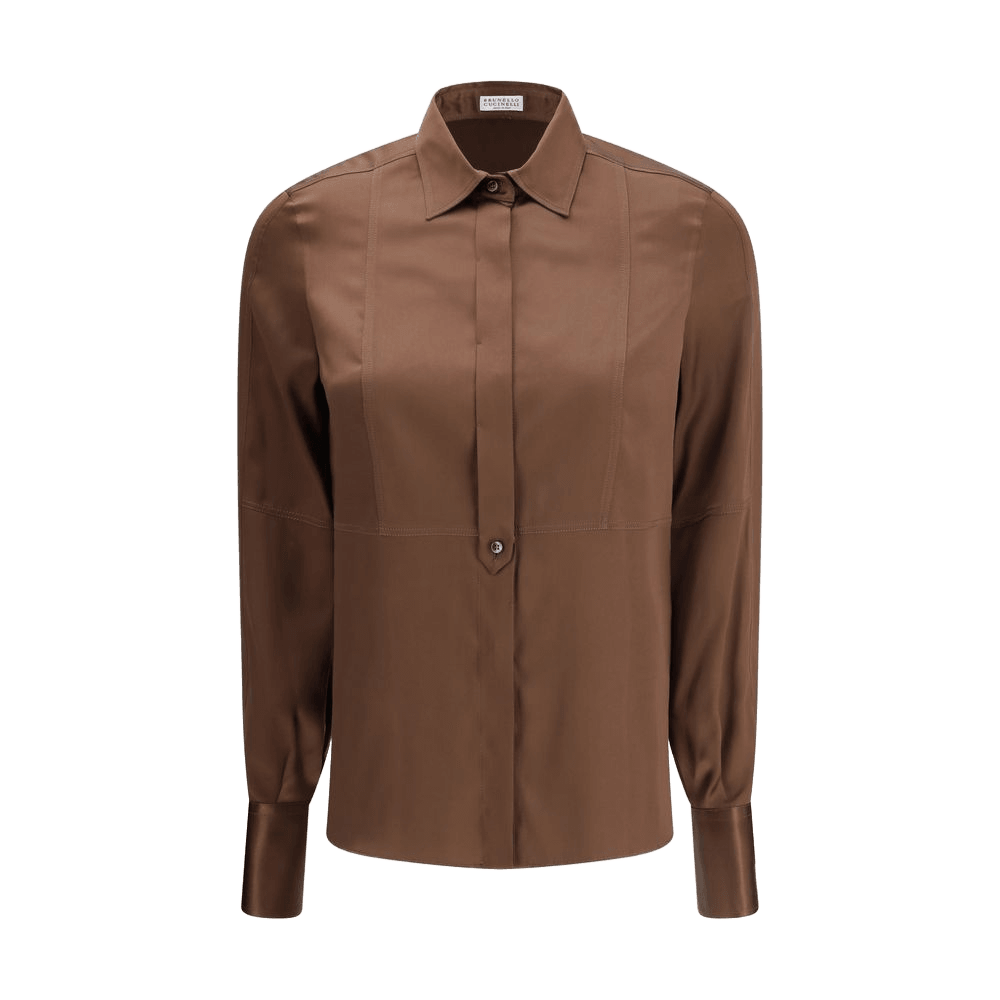 Brunello Cucinelli Brown Silk Dress Shirt