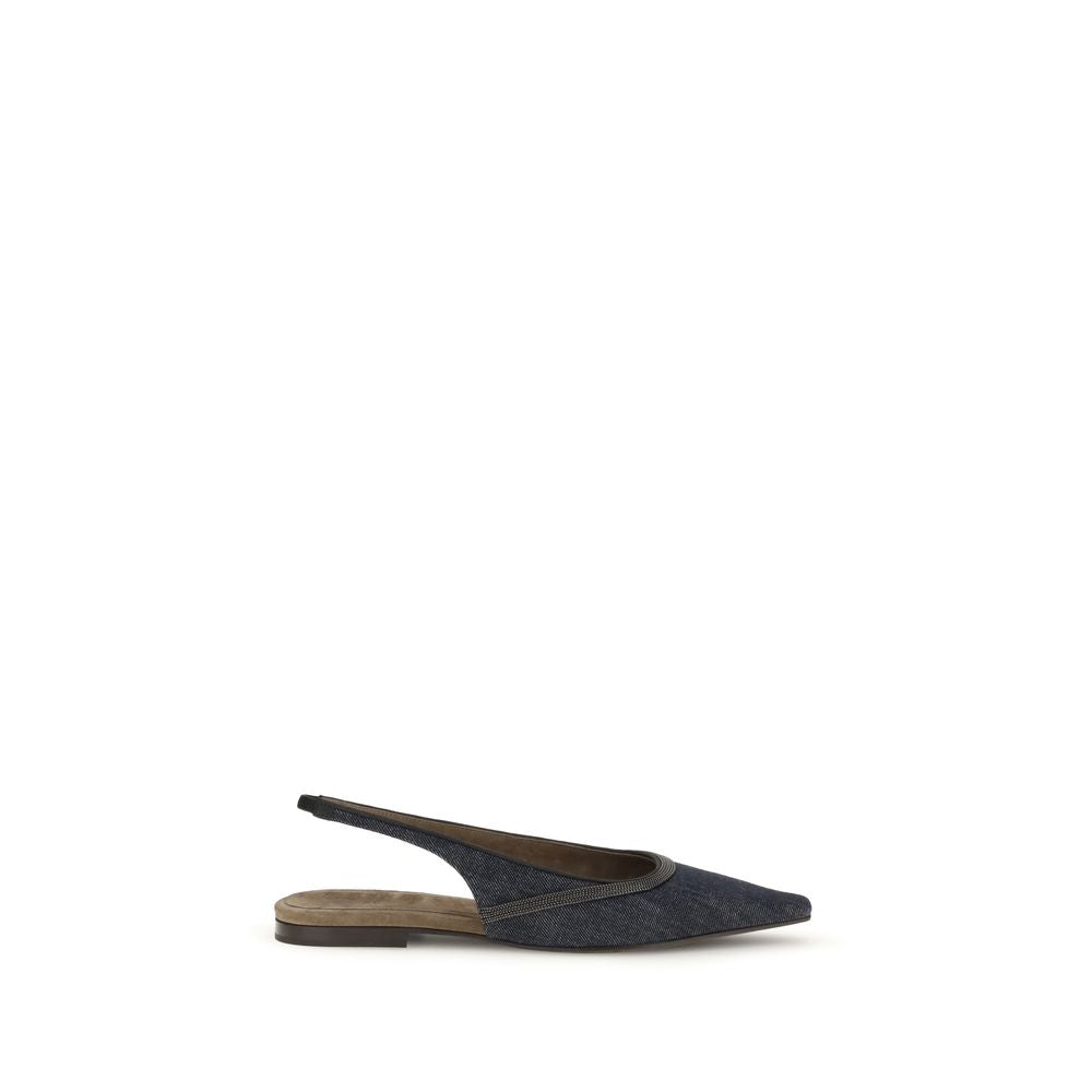 Brunello Cucinelli Denim Slingback Ballerinas Glam Steals