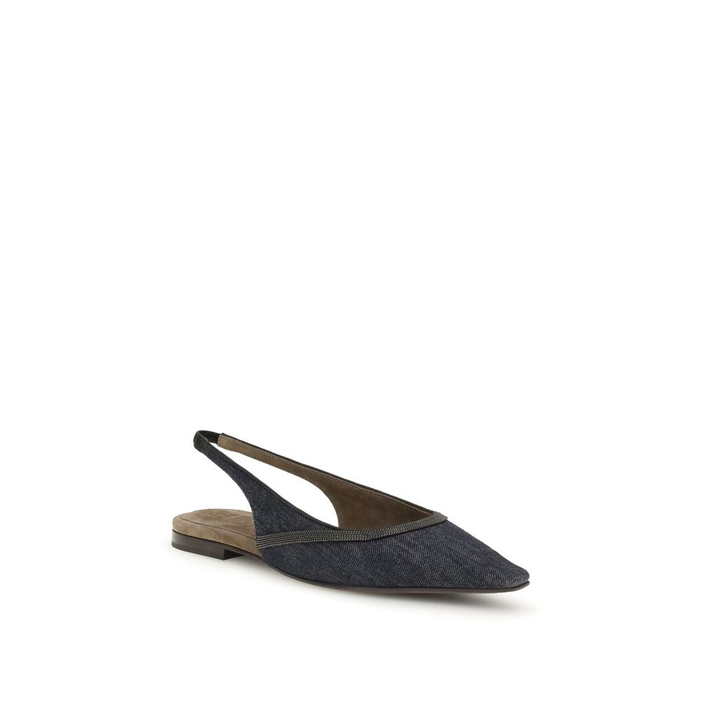 Brunello Cucinelli Denim Slingback Ballerinas Glam Steals