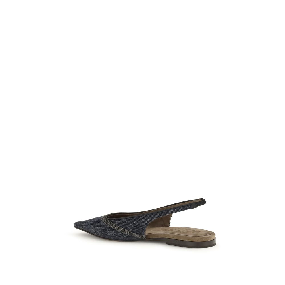 Brunello Cucinelli Denim Slingback Ballerinas Glam Steals