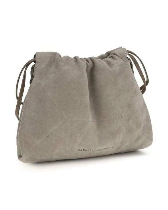 Brunello Cucinelli Gray Calf Leather Bos Taurus Shoulder Bag Shoulder Bags