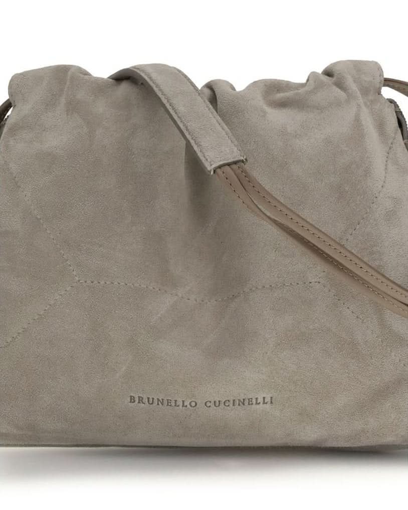 Brunello Cucinelli Gray Calf Leather Bos Taurus Shoulder Bag Shoulder Bags