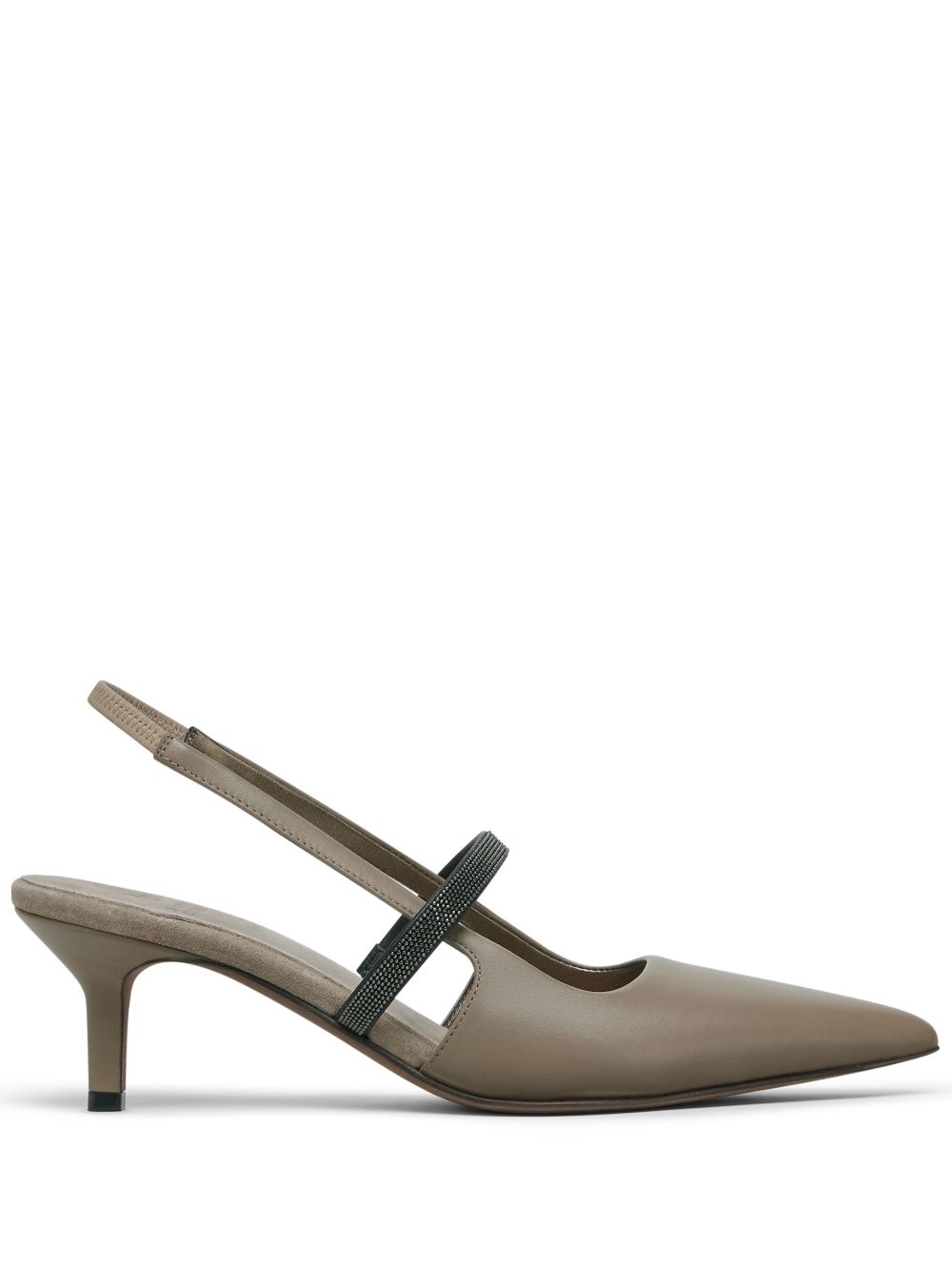 Brunello Cucinelli Leather City Heels in Nappa with Shiny Strap Glam Steals