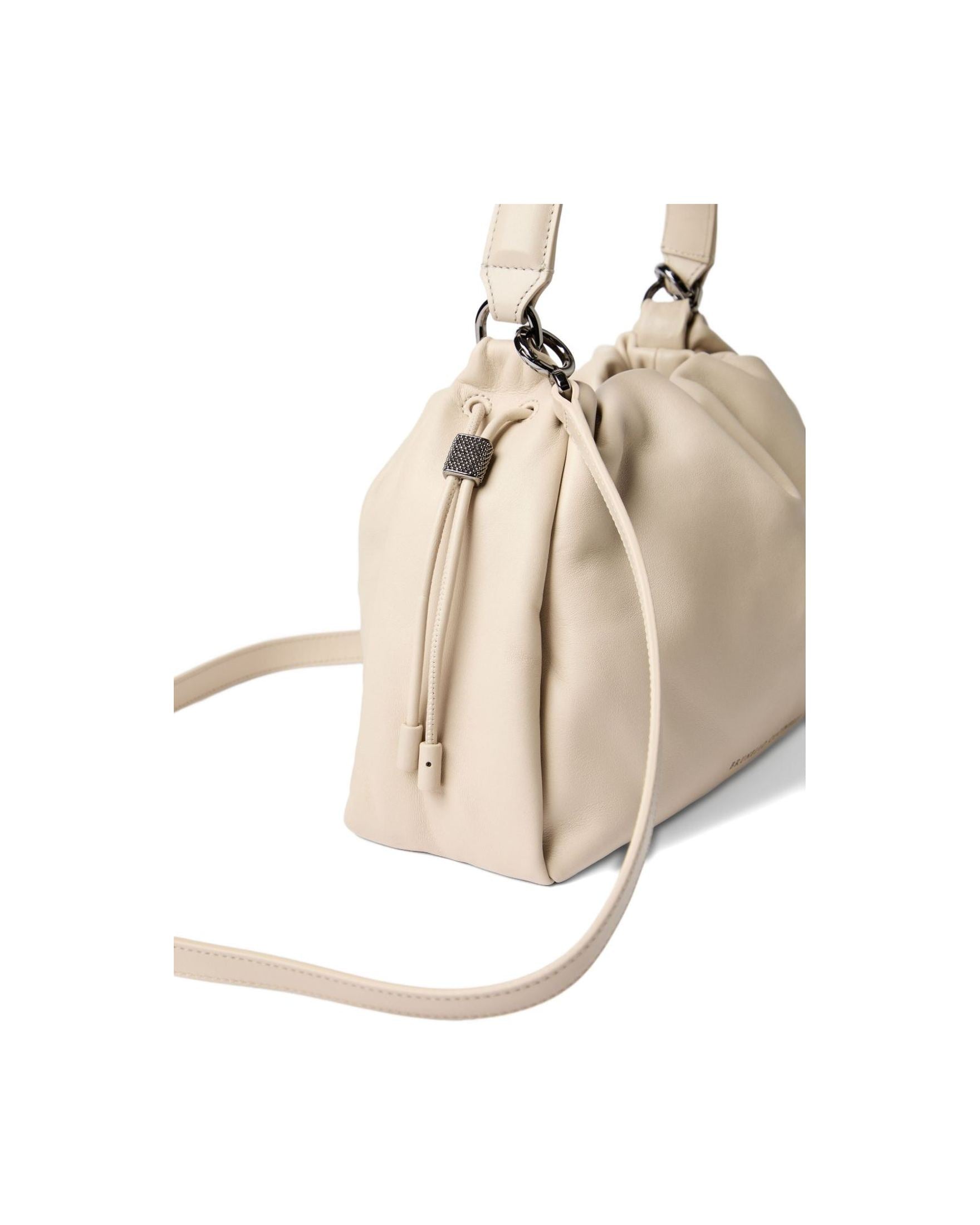 Brunello Cucinelli Leather Mellow Small Bucket Bag in Soft with Monili Glam Steals