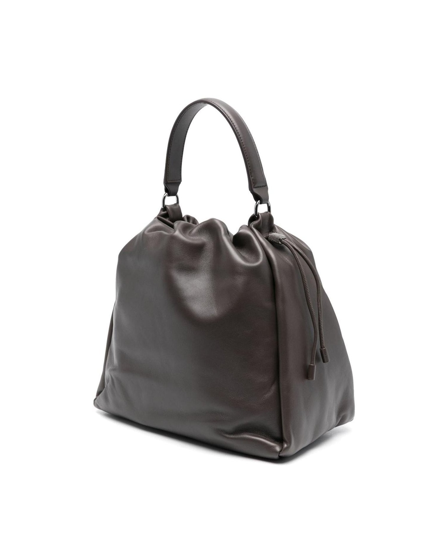 Brunello Cucinelli Leather Mellow Small Bucket Bag in Soft with Monili Glam Steals