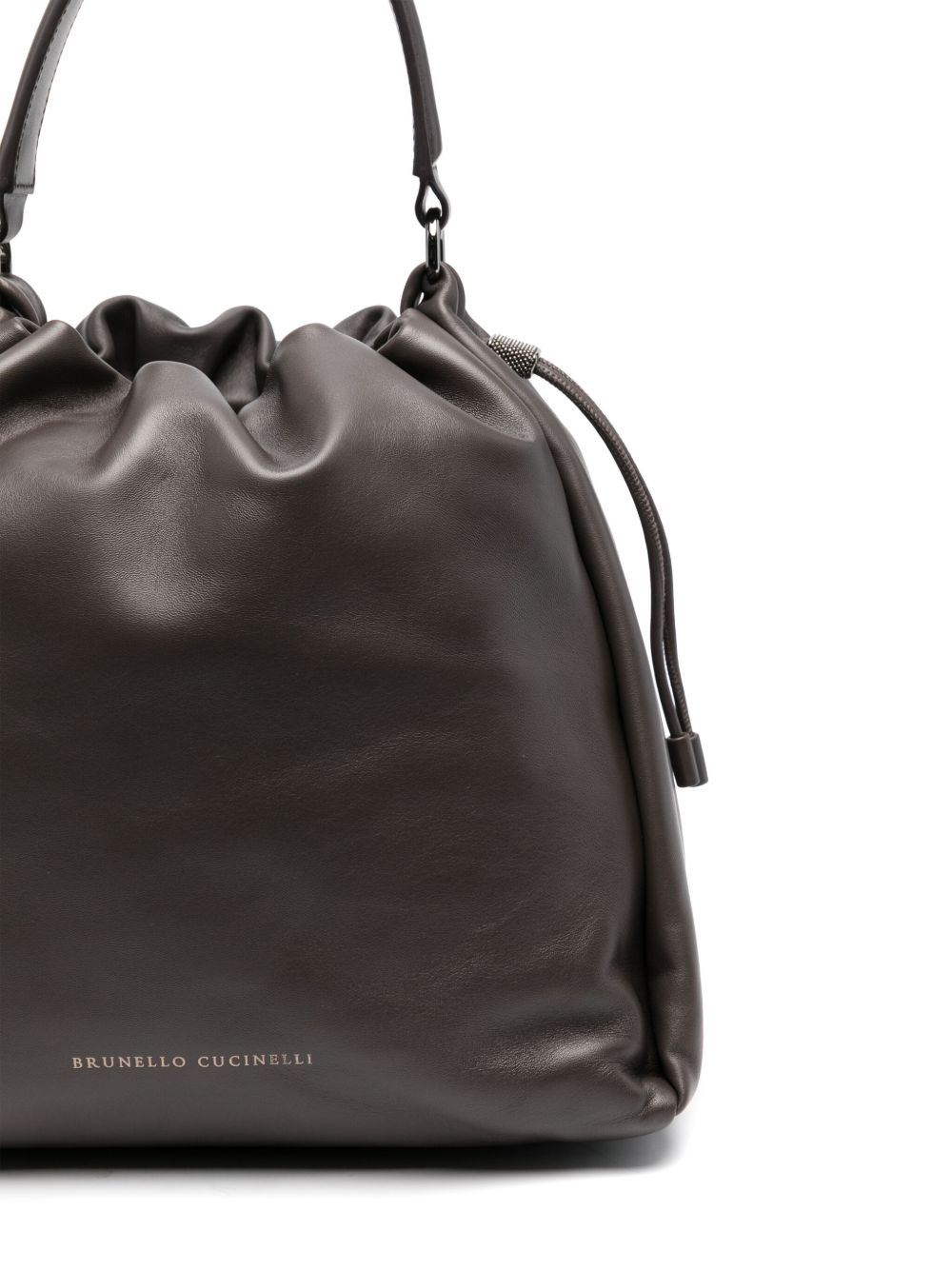 Brunello Cucinelli Leather Mellow Small Bucket Bag in Soft with Monili Glam Steals