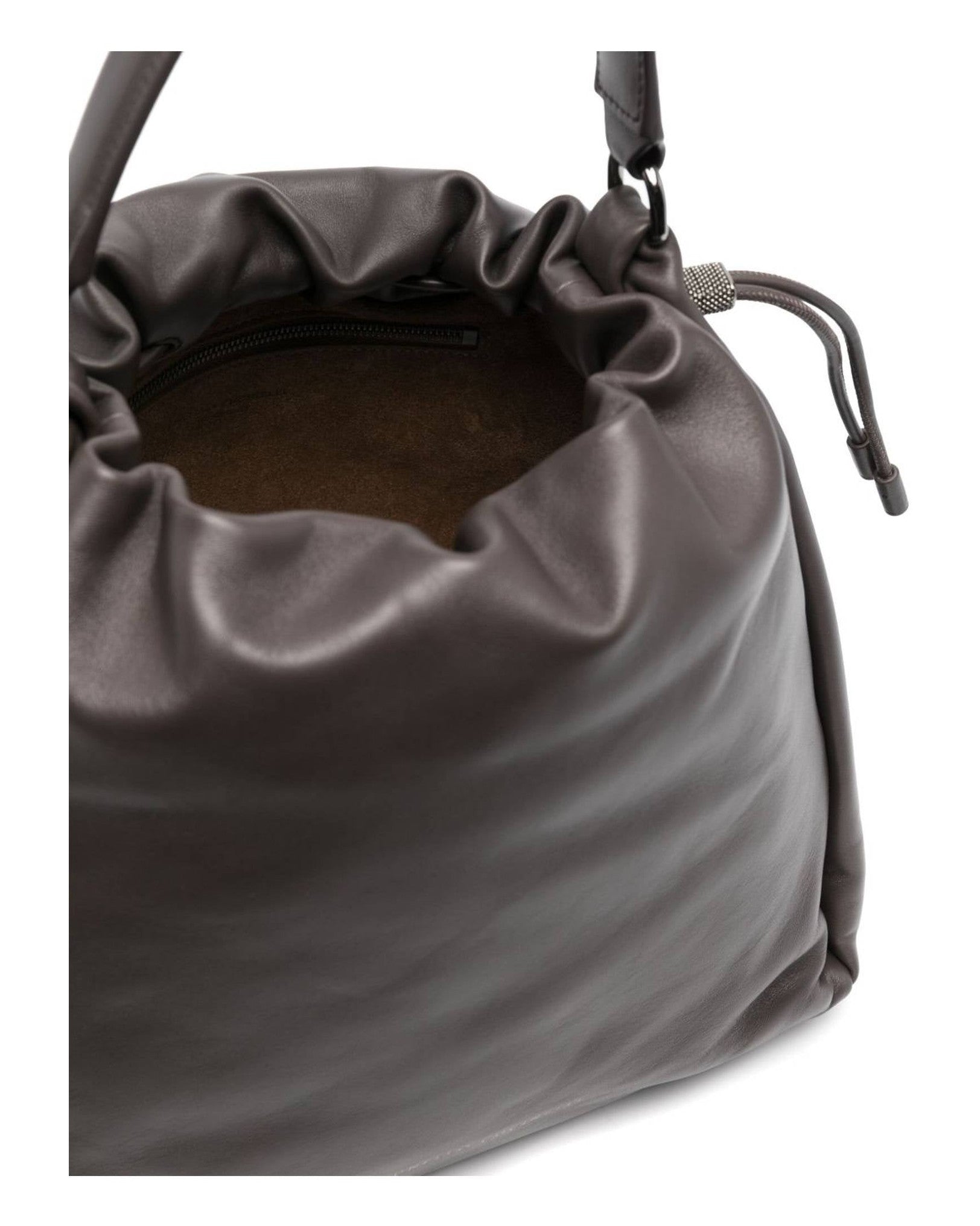 Brunello Cucinelli Leather Mellow Small Bucket Bag in Soft with Monili Glam Steals