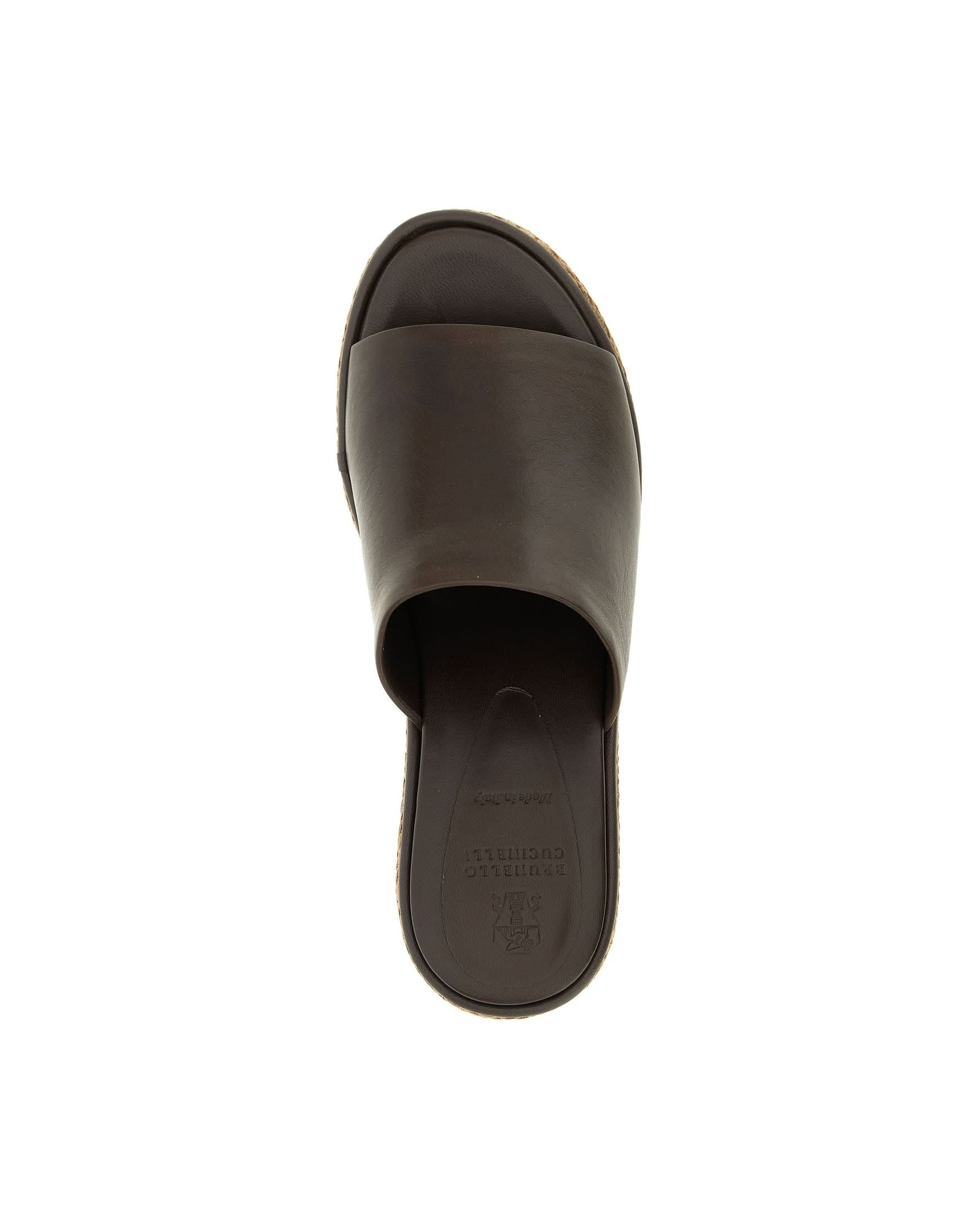 Brunello Cucinelli Leather Raffia Wedges Sandals