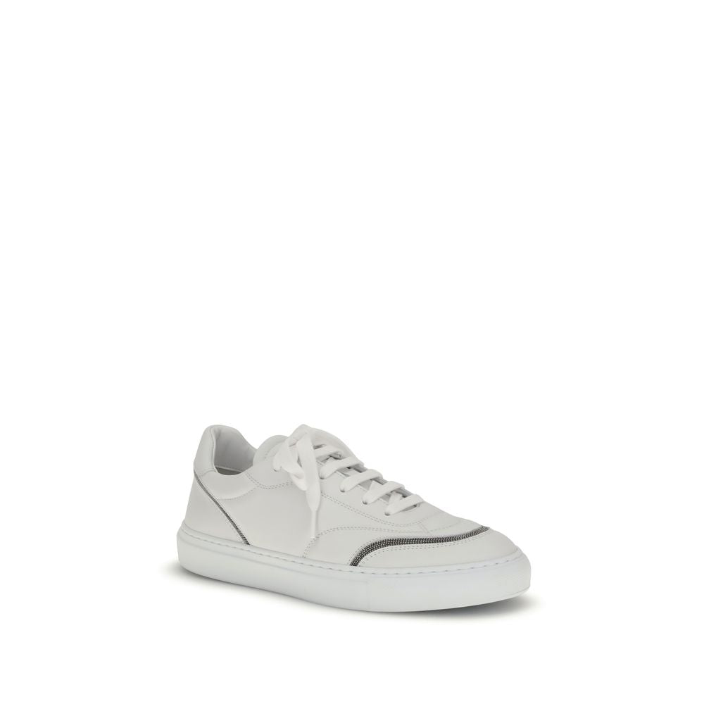 Brunello Cucinelli Leather Sneakers with Shiny Details Glam Steals