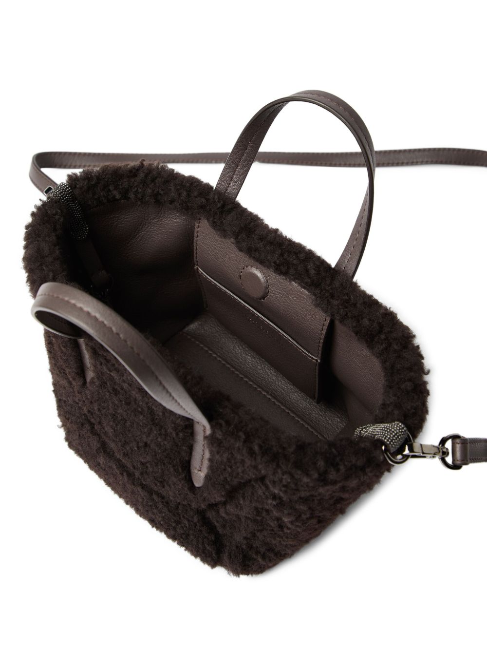 Brunello Cucinelli Shearling Bc Duo Mini Bag in Curly with Monili Glam Steals