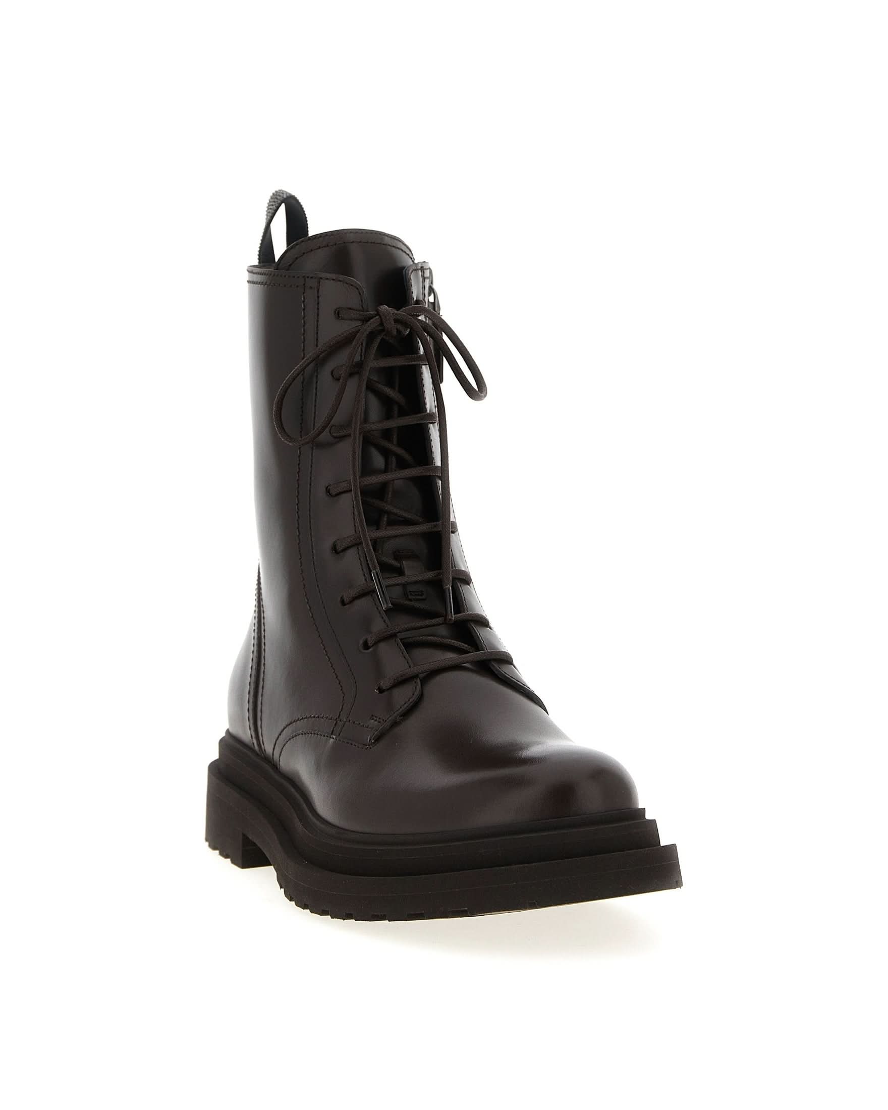 Brunello Cucinelli Shiny Loop Detail Combat Boots Boots
