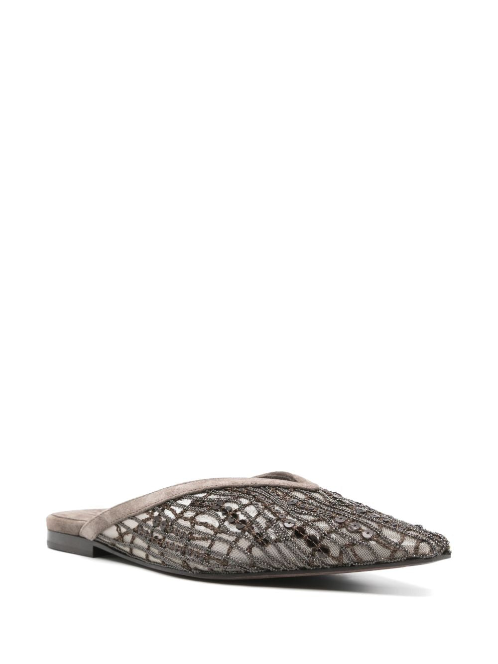 Brunello Cucinelli Suede Flats Glistening Abstract Embroidery Glam Steals