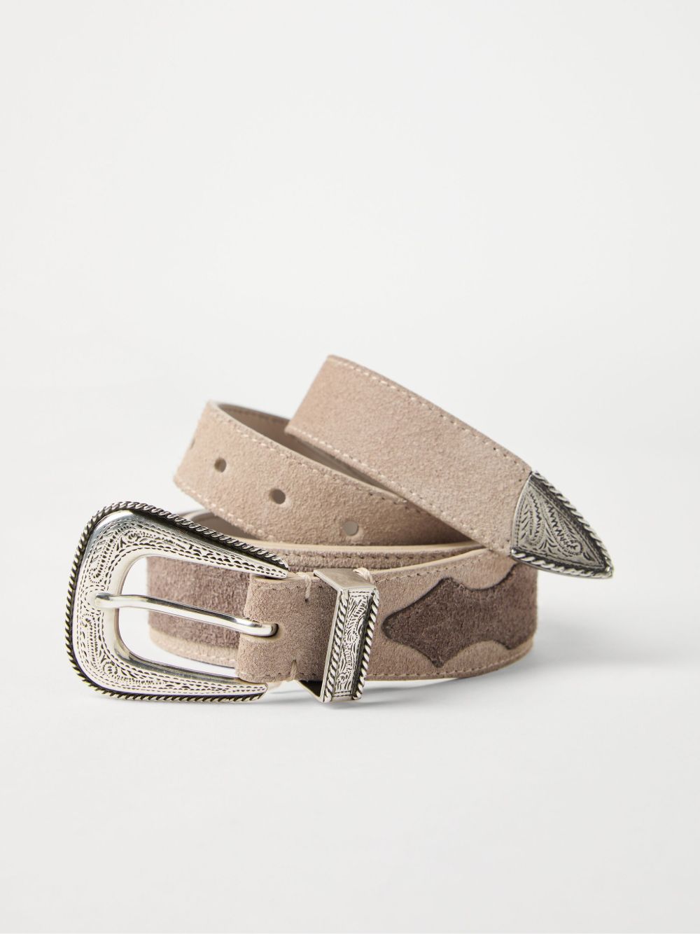 Brunello Cucinelli Two Tone Belt in Reversed Calfskin with Worked Buckle and Tip Glam Steals