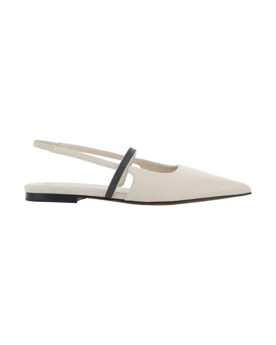 Brunello Cucinelli White Calfskin Ballet Flats Flats