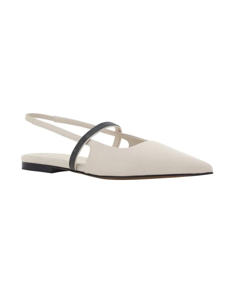 Brunello Cucinelli White Calfskin Ballet Flats Flats
