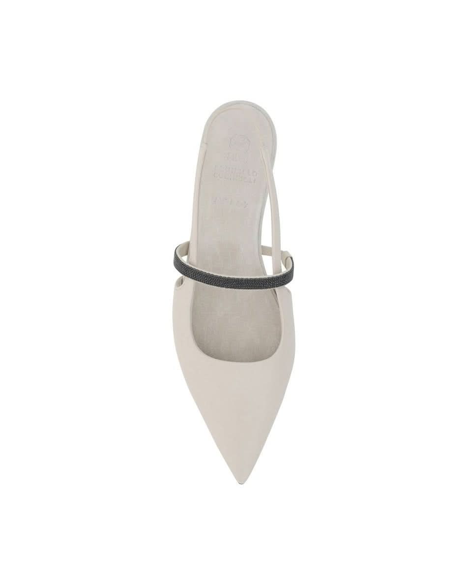 Brunello Cucinelli White Calfskin Ballet Flats Flats