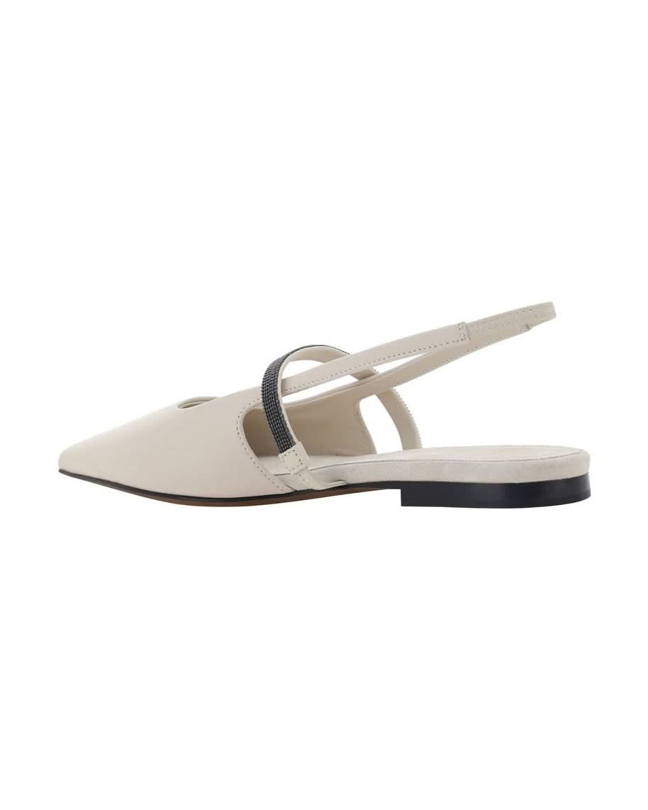Brunello Cucinelli White Calfskin Ballet Flats Flats