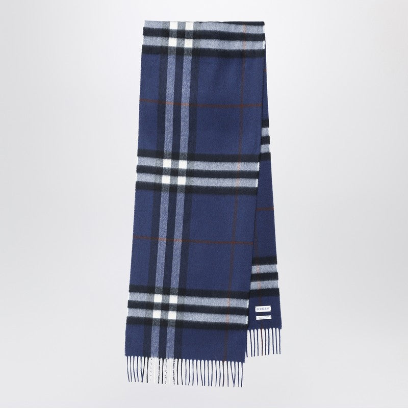 Burberry Blue Cashmere Scarf with Check Pattern Glam Steals