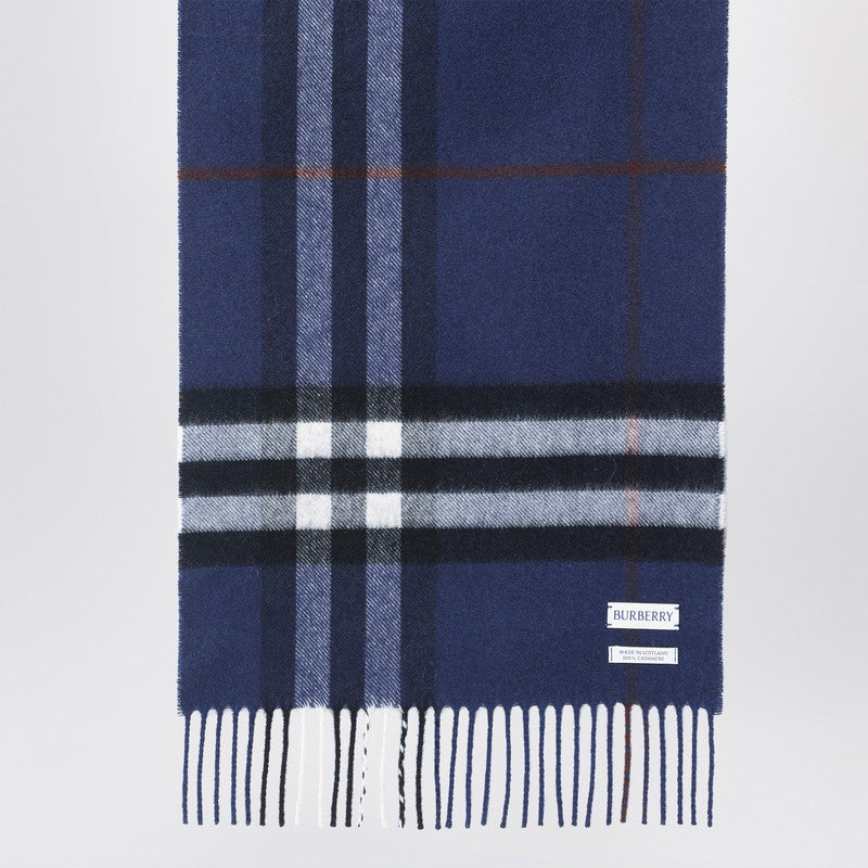 Burberry Blue Cashmere Scarf with Check Pattern Glam Steals