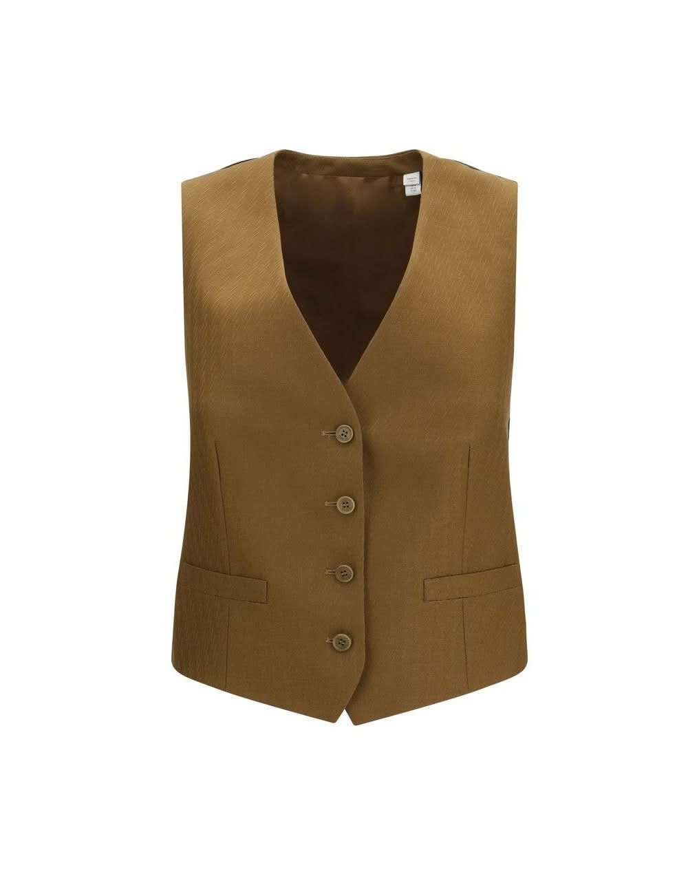 Burberry Brown Wool Oves Aries Sleveless Jacket Glam Steals