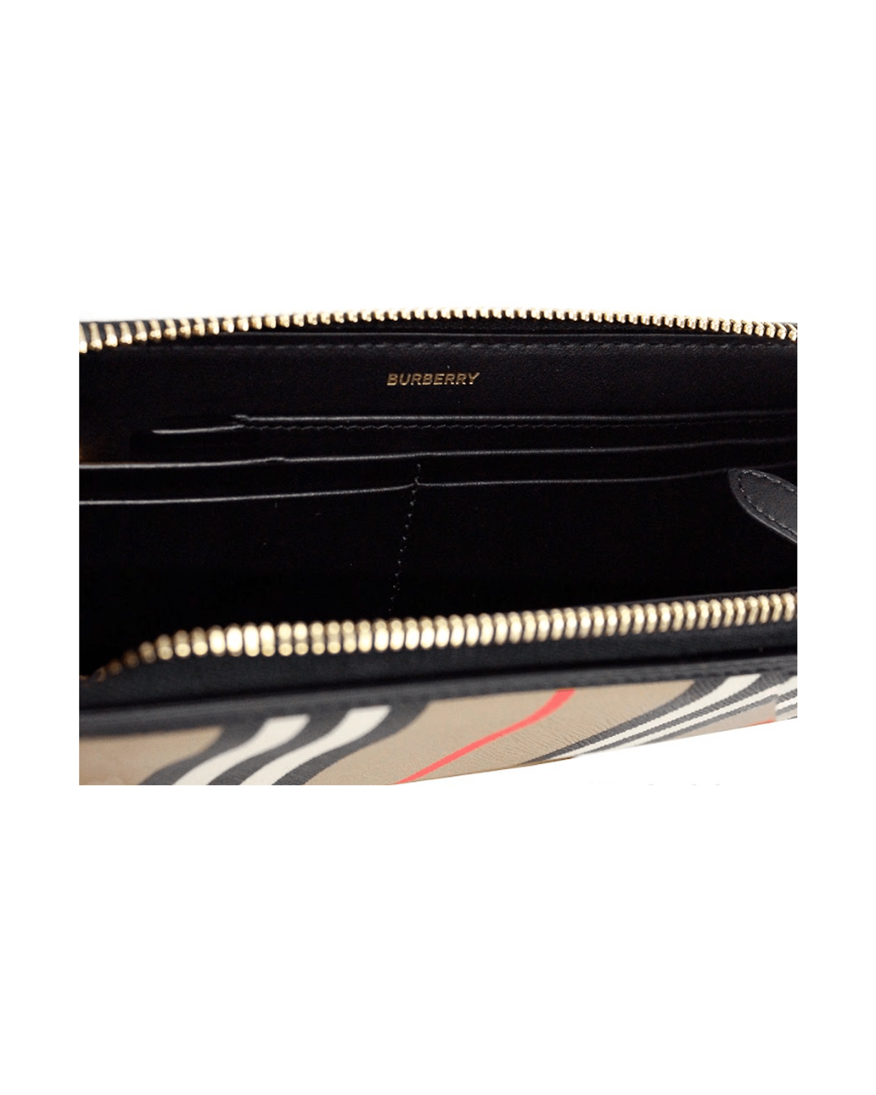 Burberry Eller Leather Icon Stripe Canvas Zip Around Continental Black Wallet Glam Steals