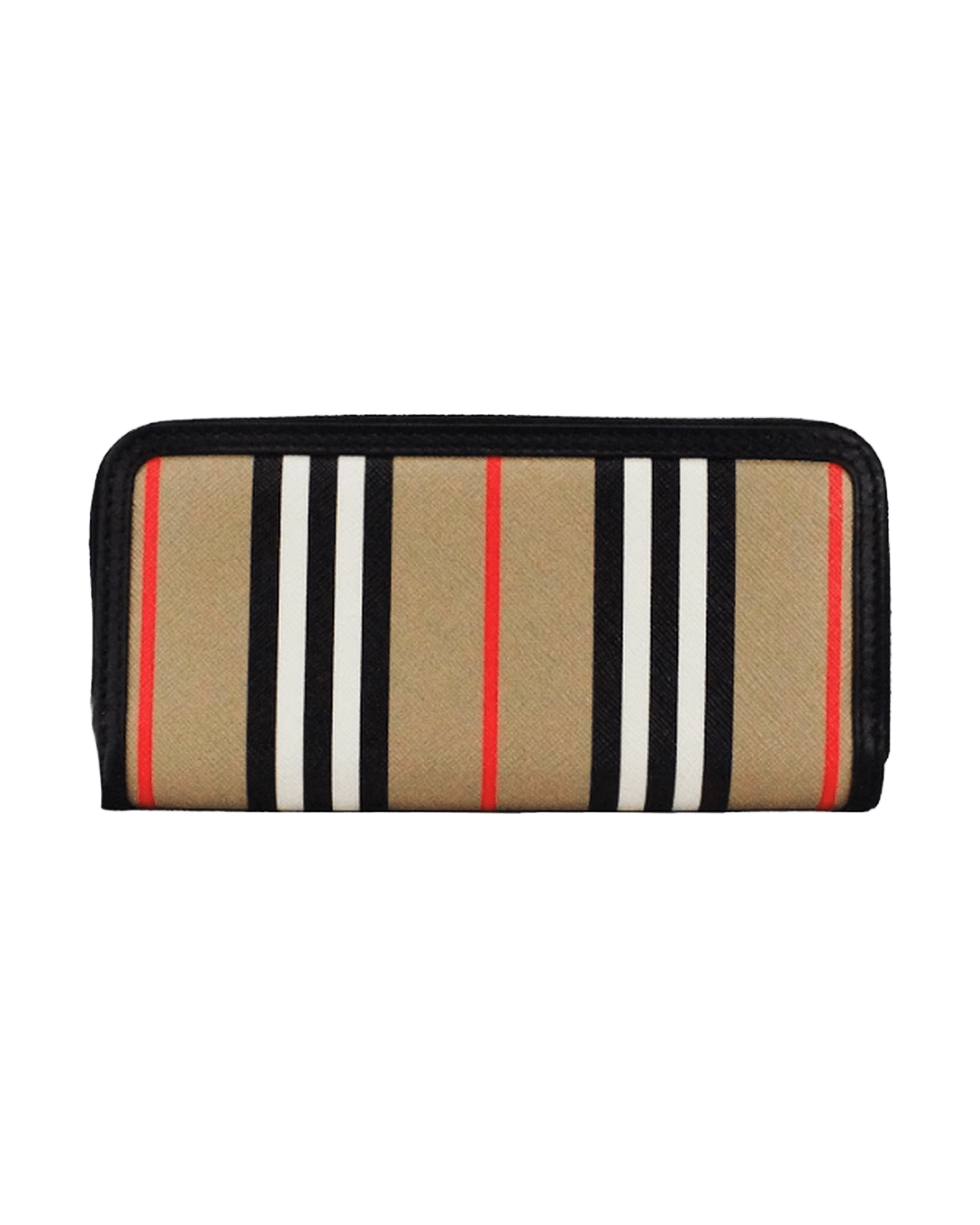 Burberry Eller Leather Icon Stripe Canvas Zip Around Continental Black Wallet Glam Steals