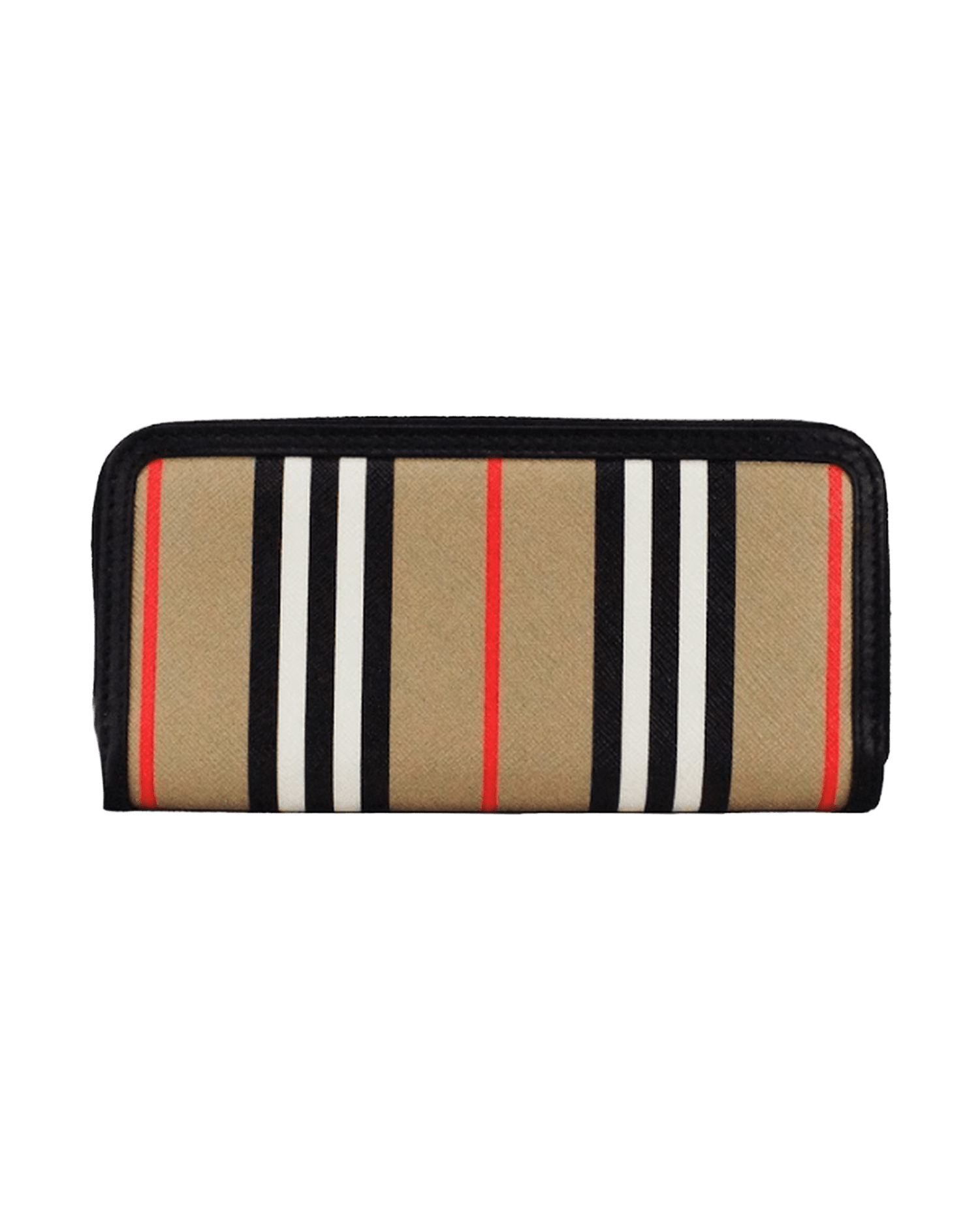Burberry Eller Black Leather Icon Stripe Canvas Zip Around Continental Wallet Glam Steals