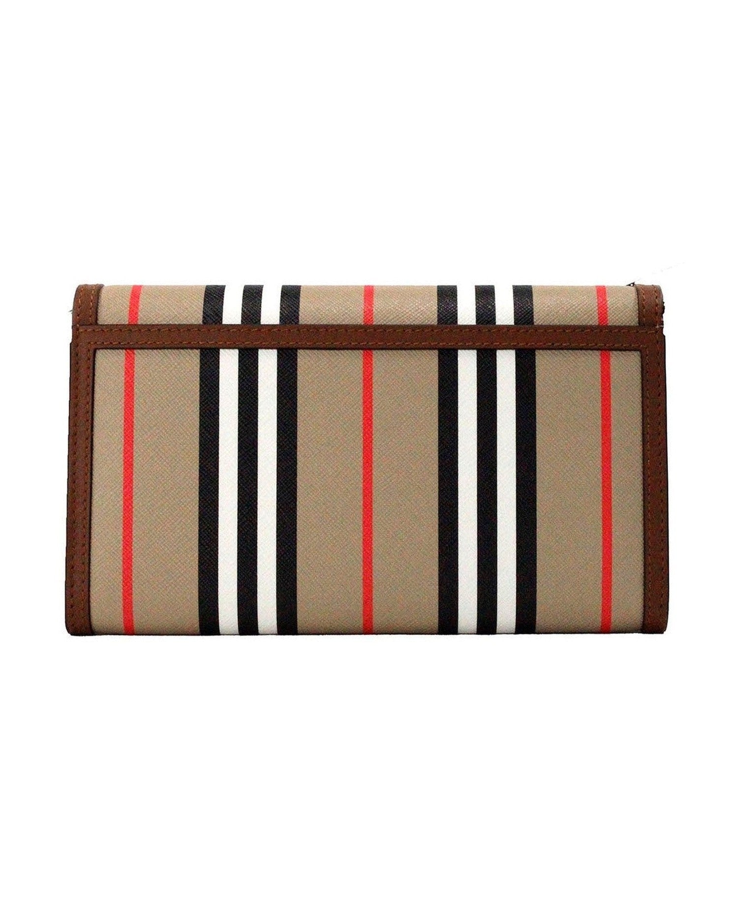 Burberry Hannah Icon Stripe Archive Tan E-Canvas Leather Wallet Crossbody Bag Glam Steals