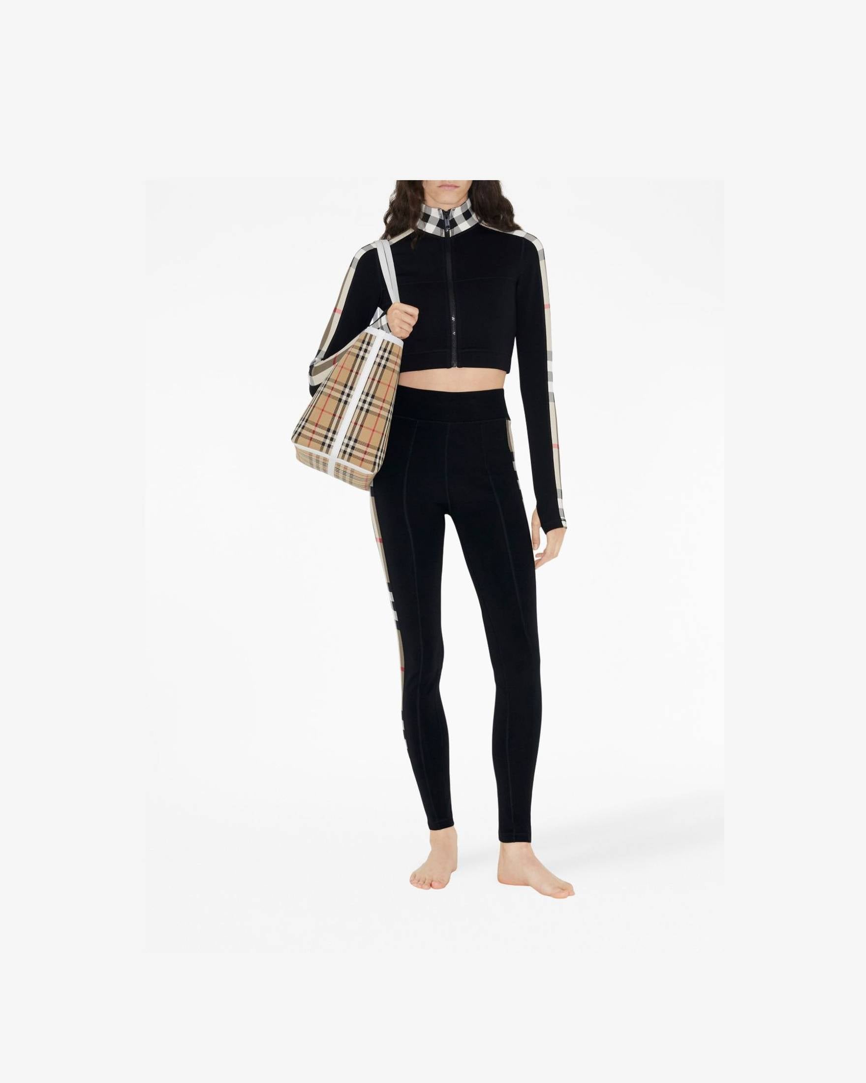 Burberry Jersey Stretch Cropped Sweater with Check Trim Glam Steals