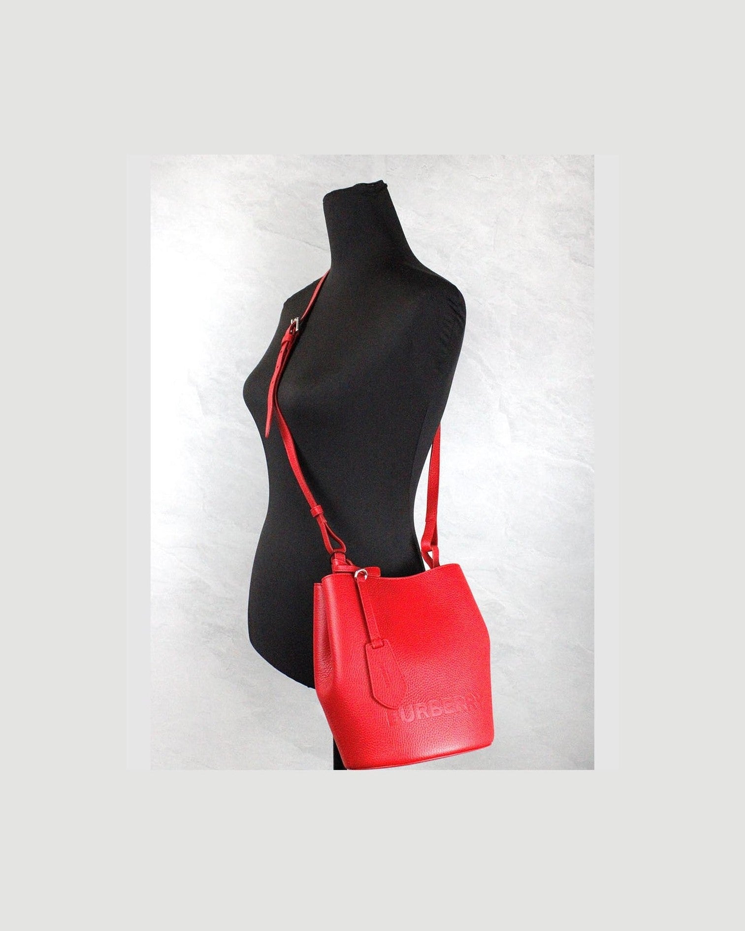 Burberry Lorne Small Pebbled Leather Bucket Crossbody Purse Red Bag Glam Steals