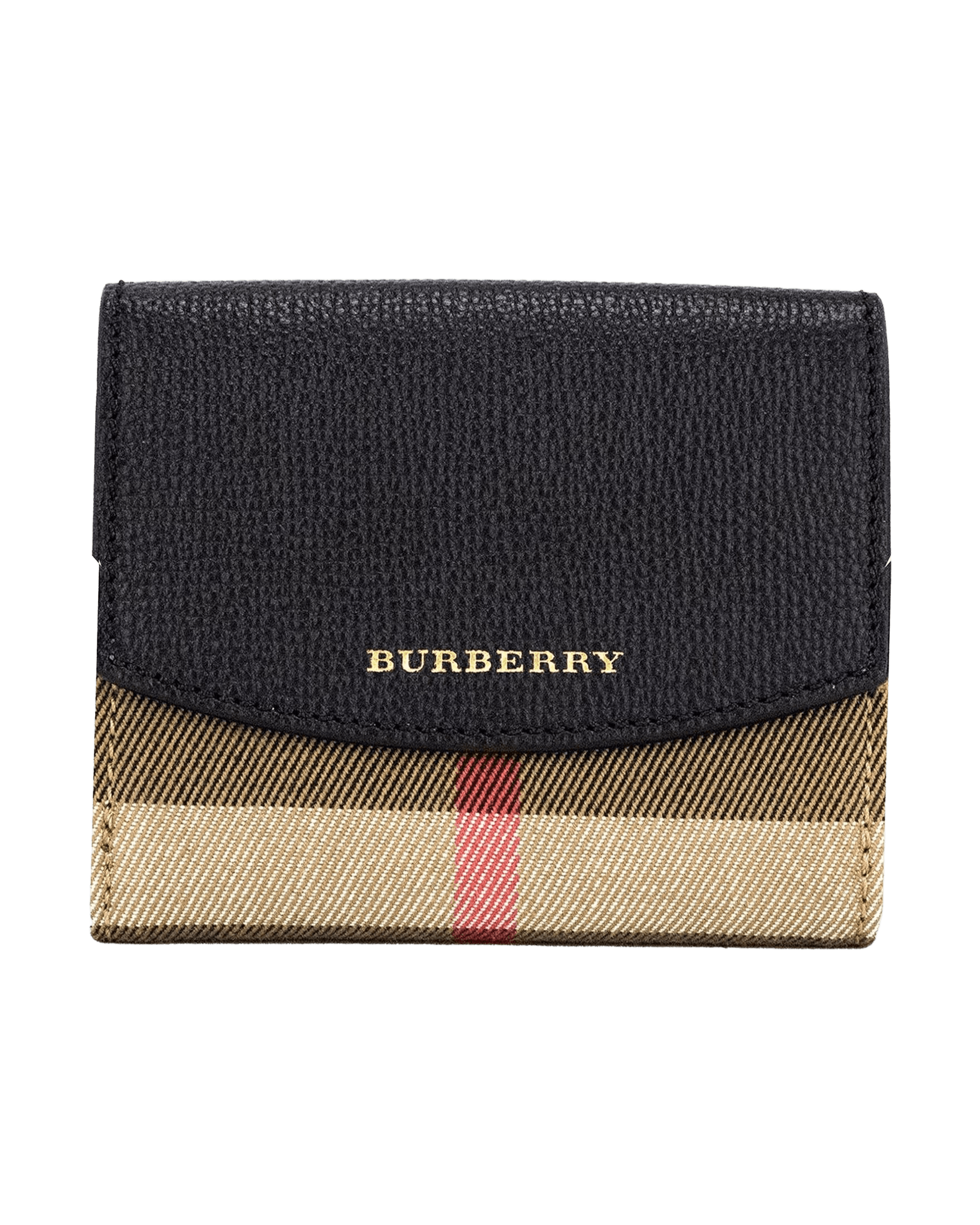 Burberry Luna Grained Leather House Check Canvas Coin Pouch Snap Black Wallet Glam Steals