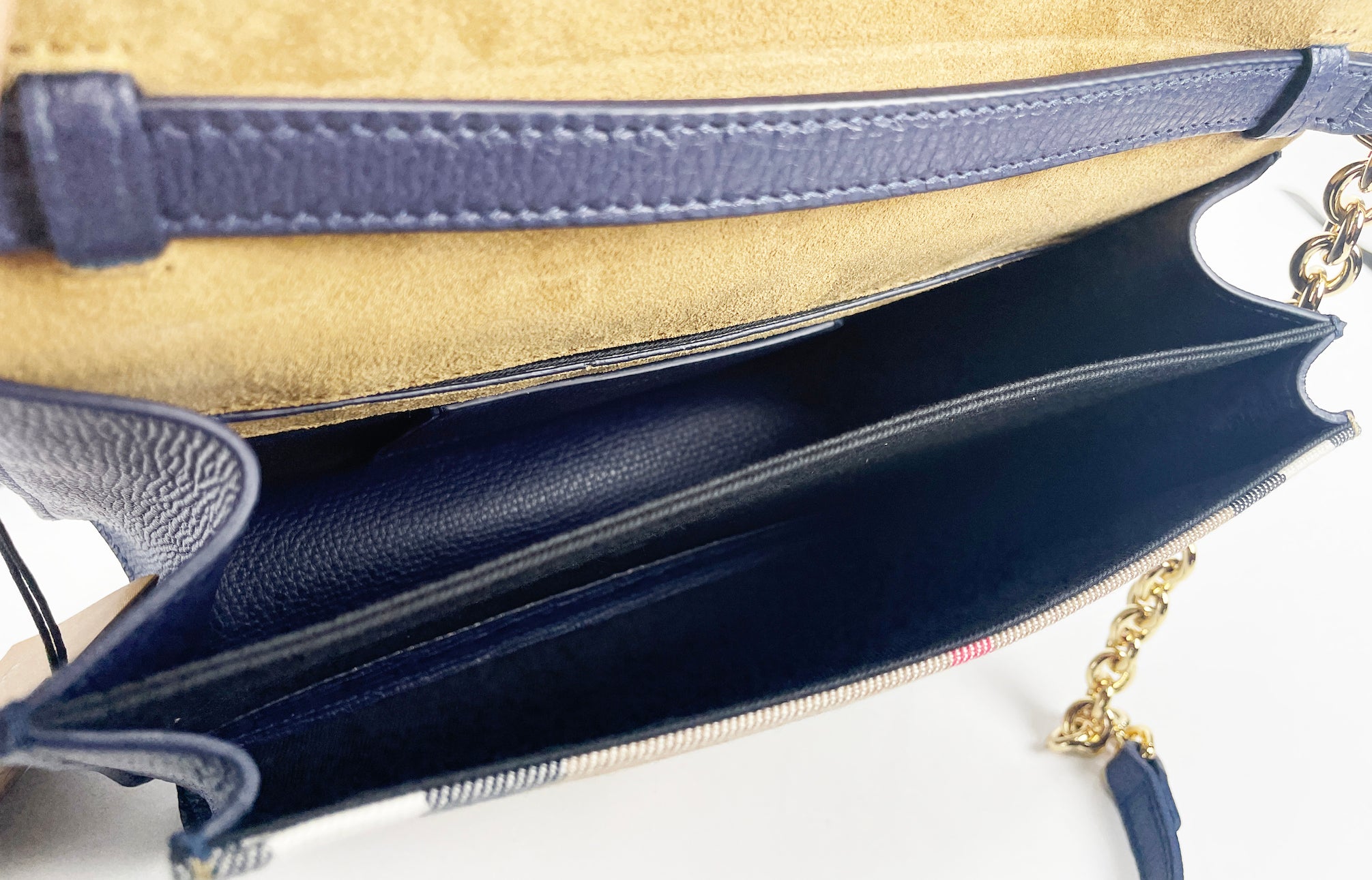Burberry Macken Small Regency House Check Leather Crossbody Blue Bag Glam Steals