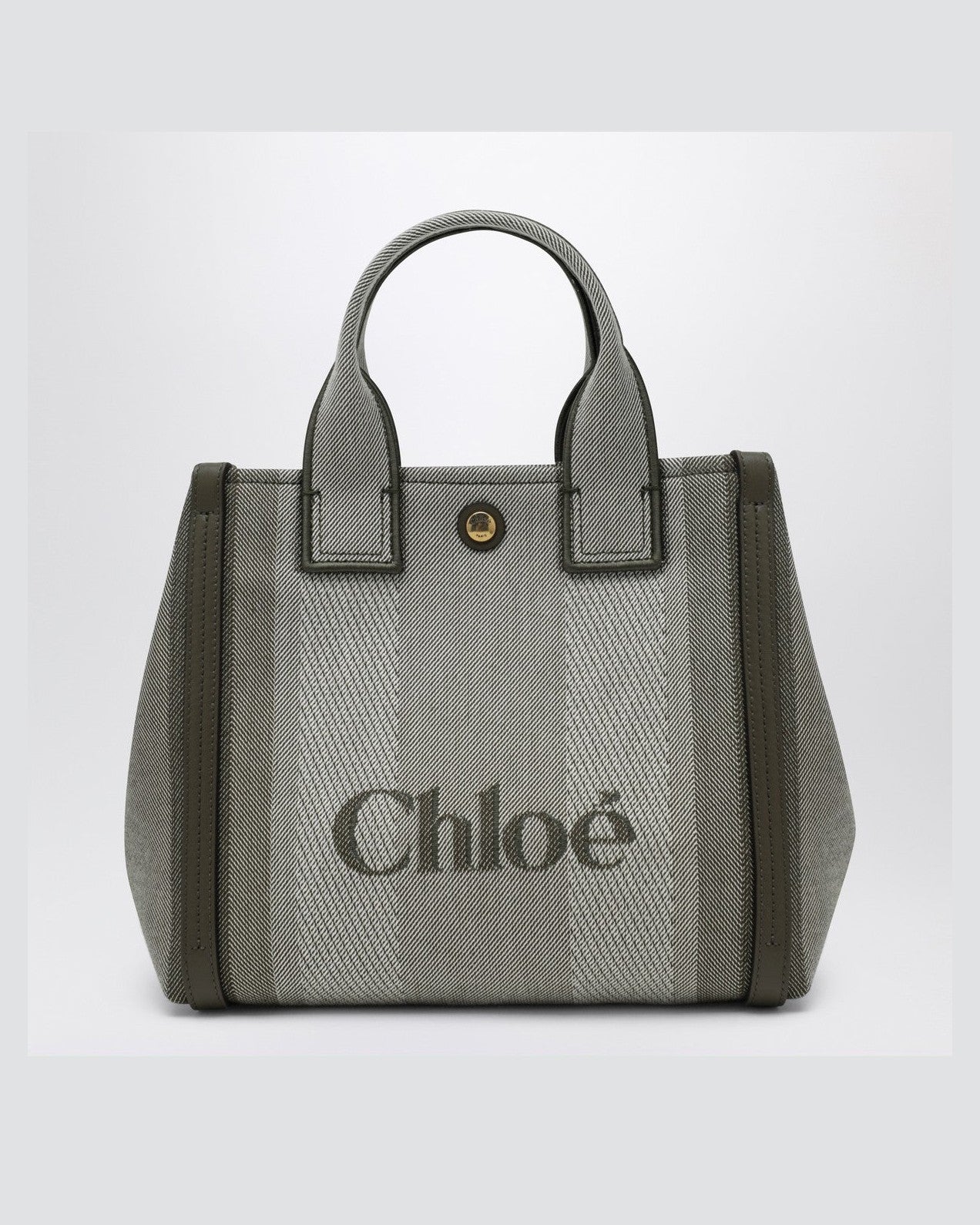 Chloé Dark Green Canvas Carry Small Tote Bag in Striped Glam Steals