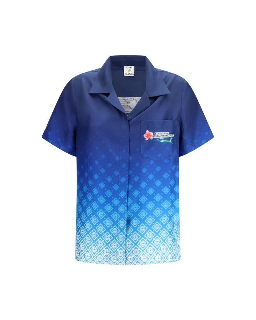 Casablanca Blue Silk Polo Shirt