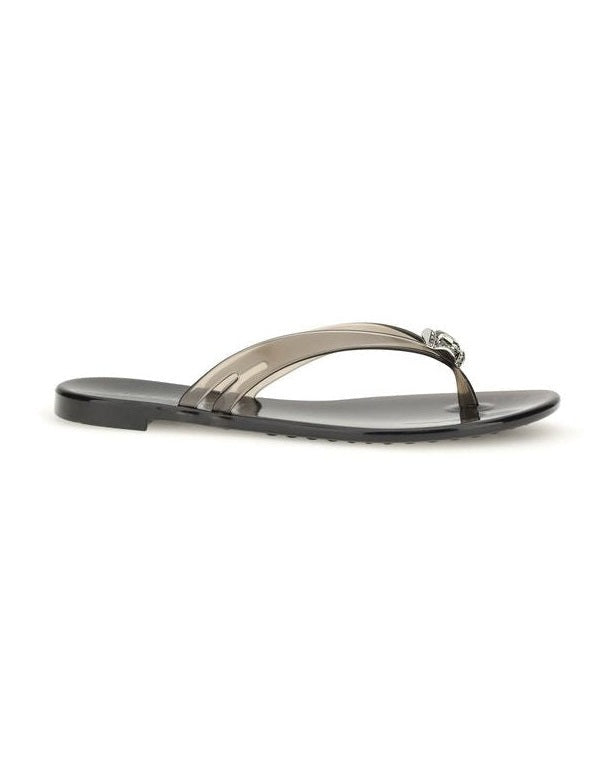 Casadei Black Polyurethane Flat Sandals Glam Steals
