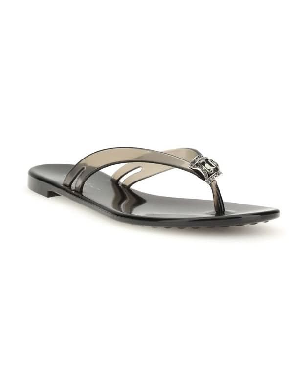 Casadei Black Polyurethane Flat Sandals
