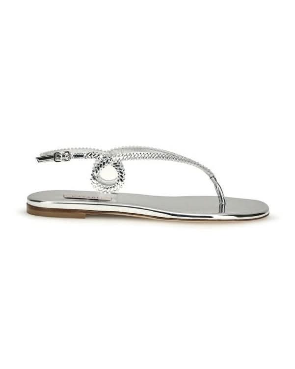 Casadei Silver Calf Leather Bos Taurus Flat Sandals