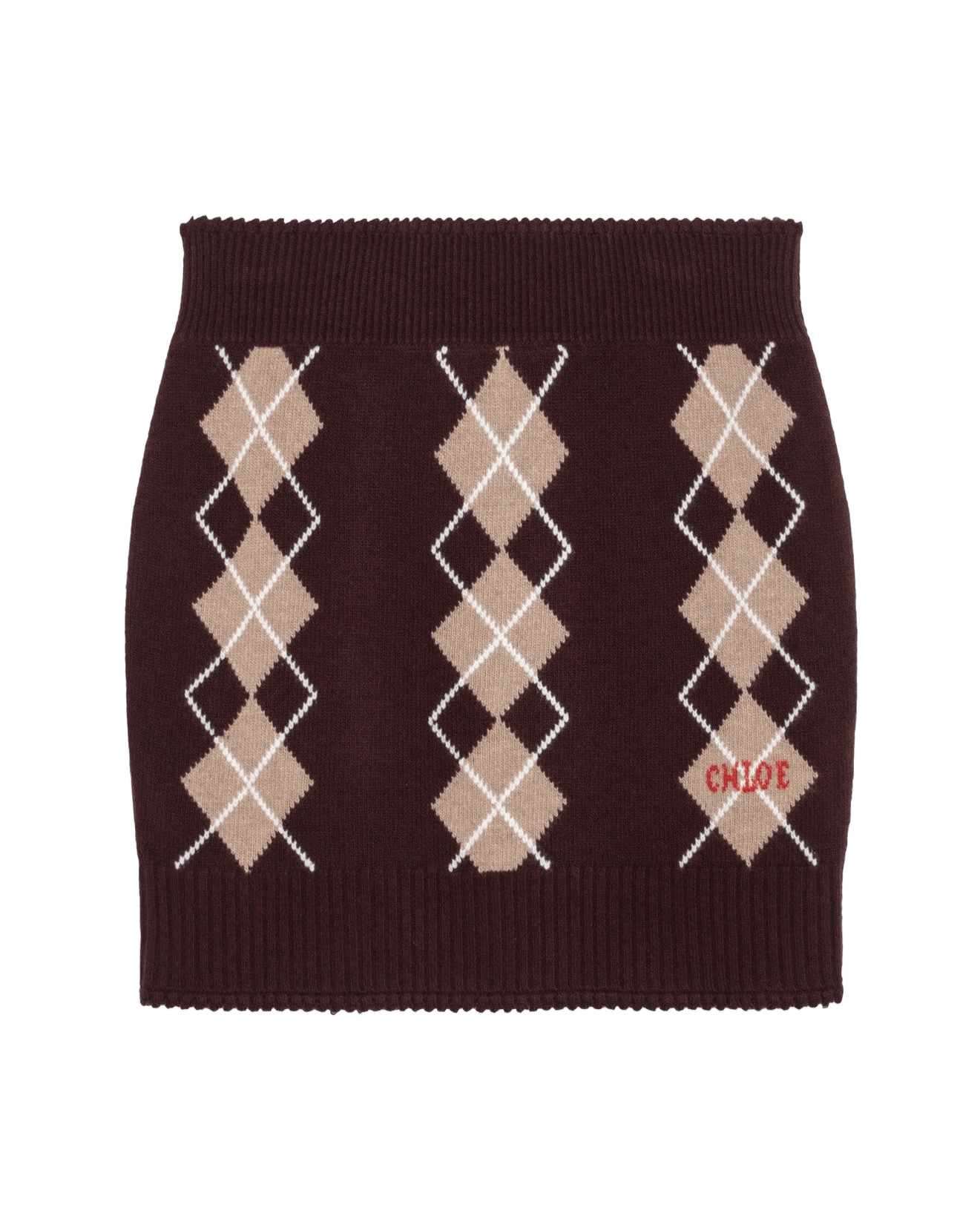 Chloé Bordeaux diamond-pattern wool miniskirt Glam Steals