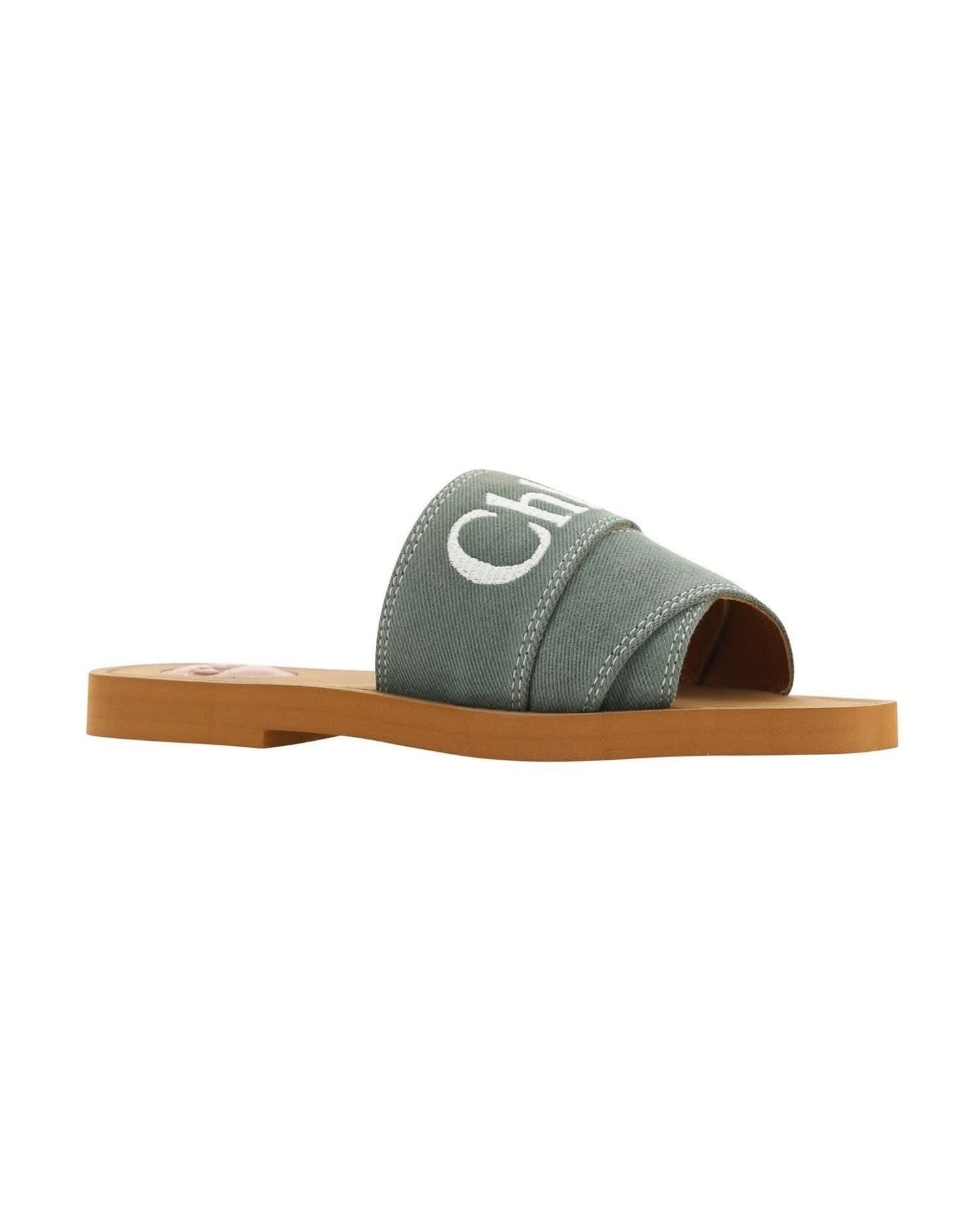 Chloé Cotton Green Elegant Forest Slides Slippers