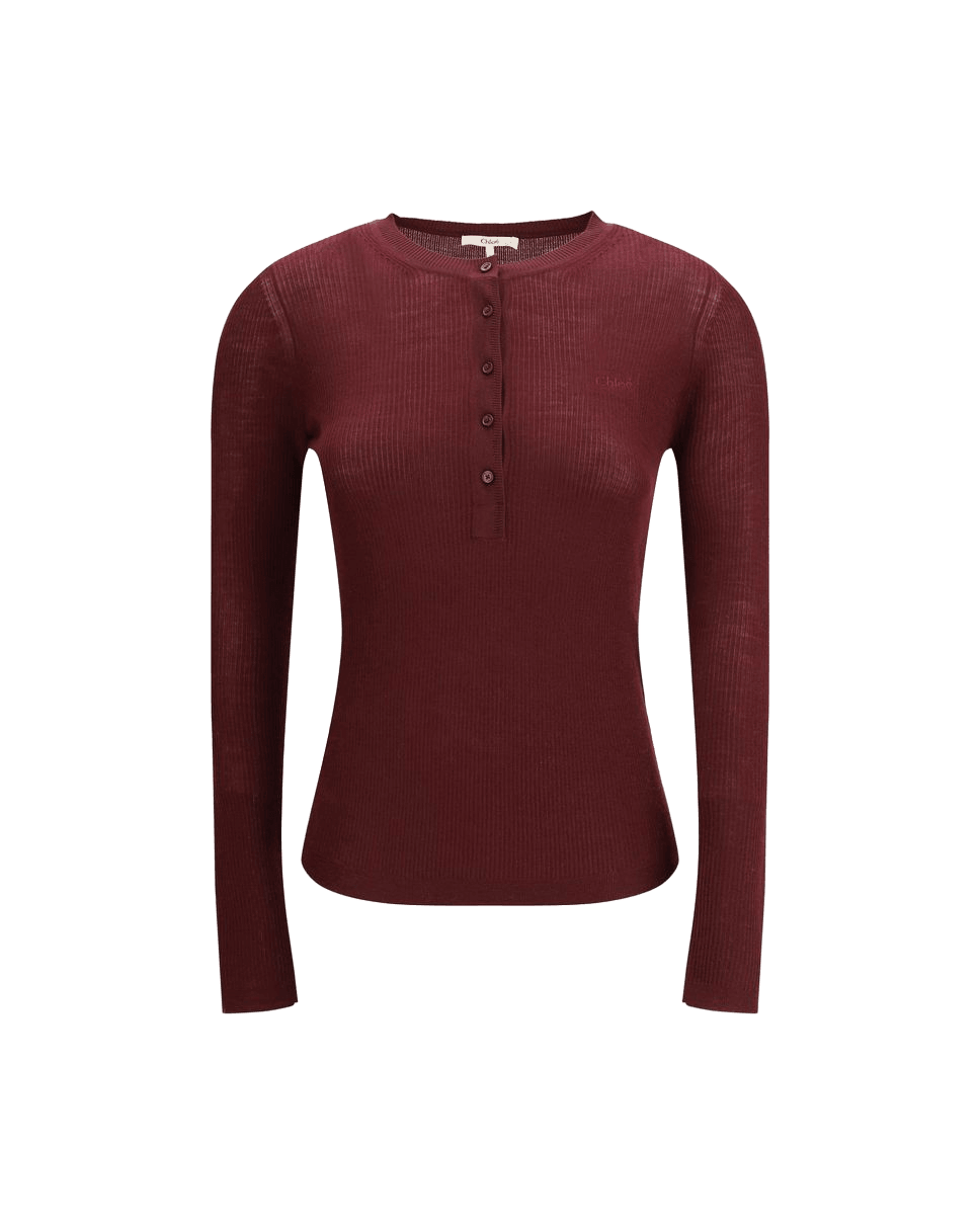 Chloé Wool Bordeaux Long Sleeve T-shirt Glam Steals