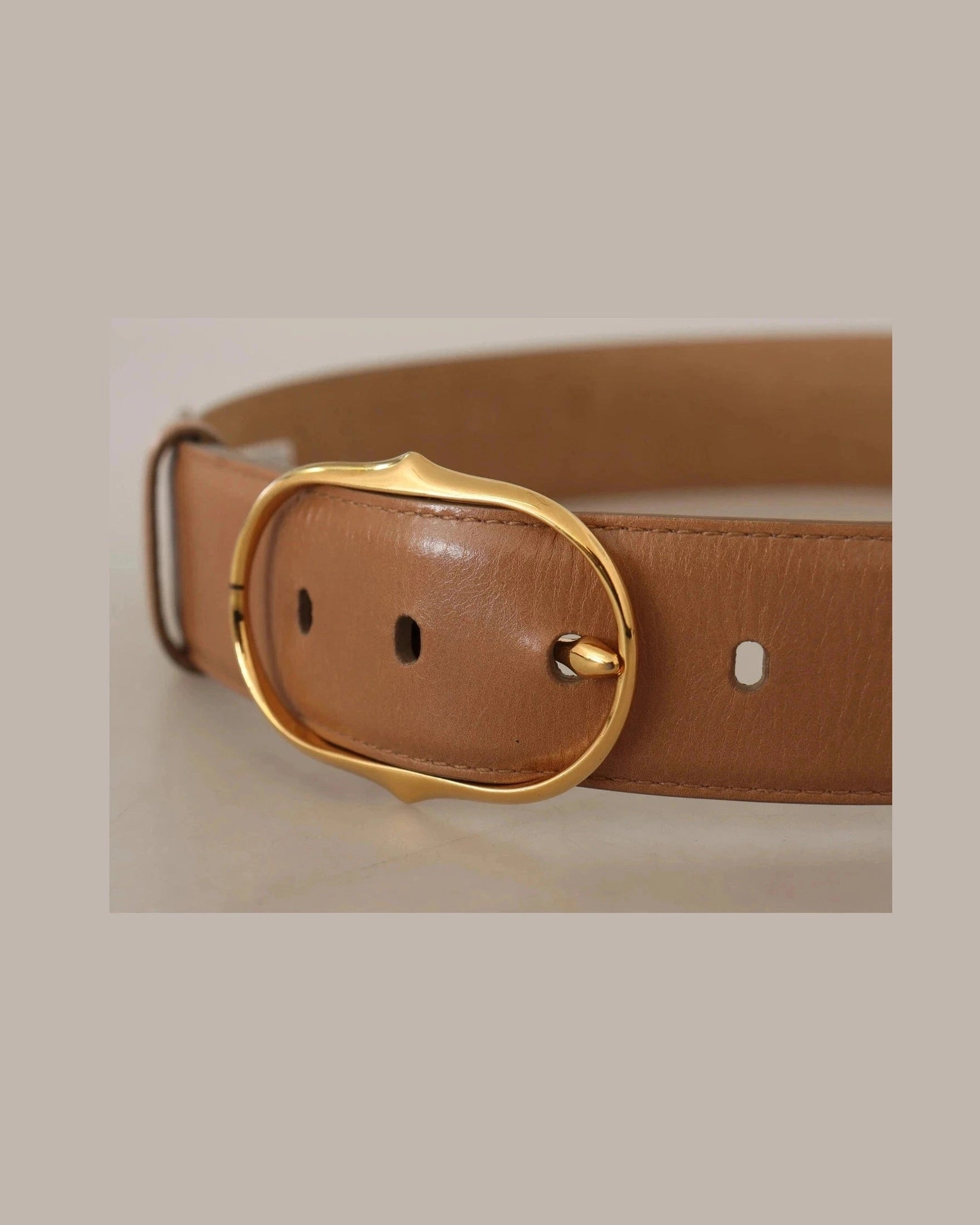 Costume National Brown Leather Gold Metal Oval Buckle Belt Glam Steals