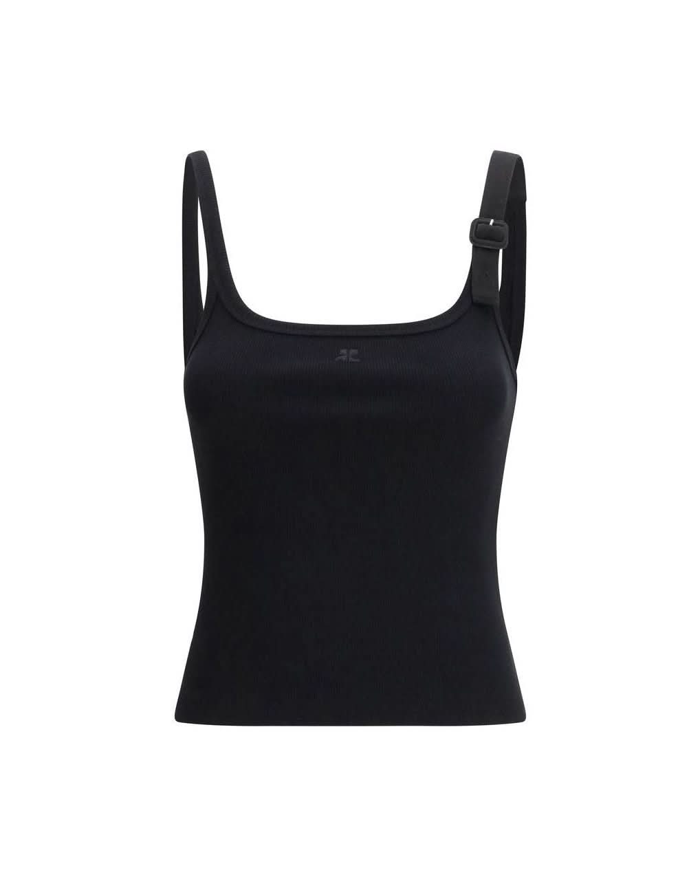 Courrèges Black Cotton Top Tank Tops