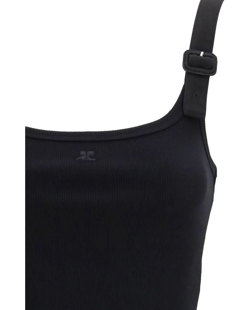 Courrèges Black Cotton Top Tank Tops