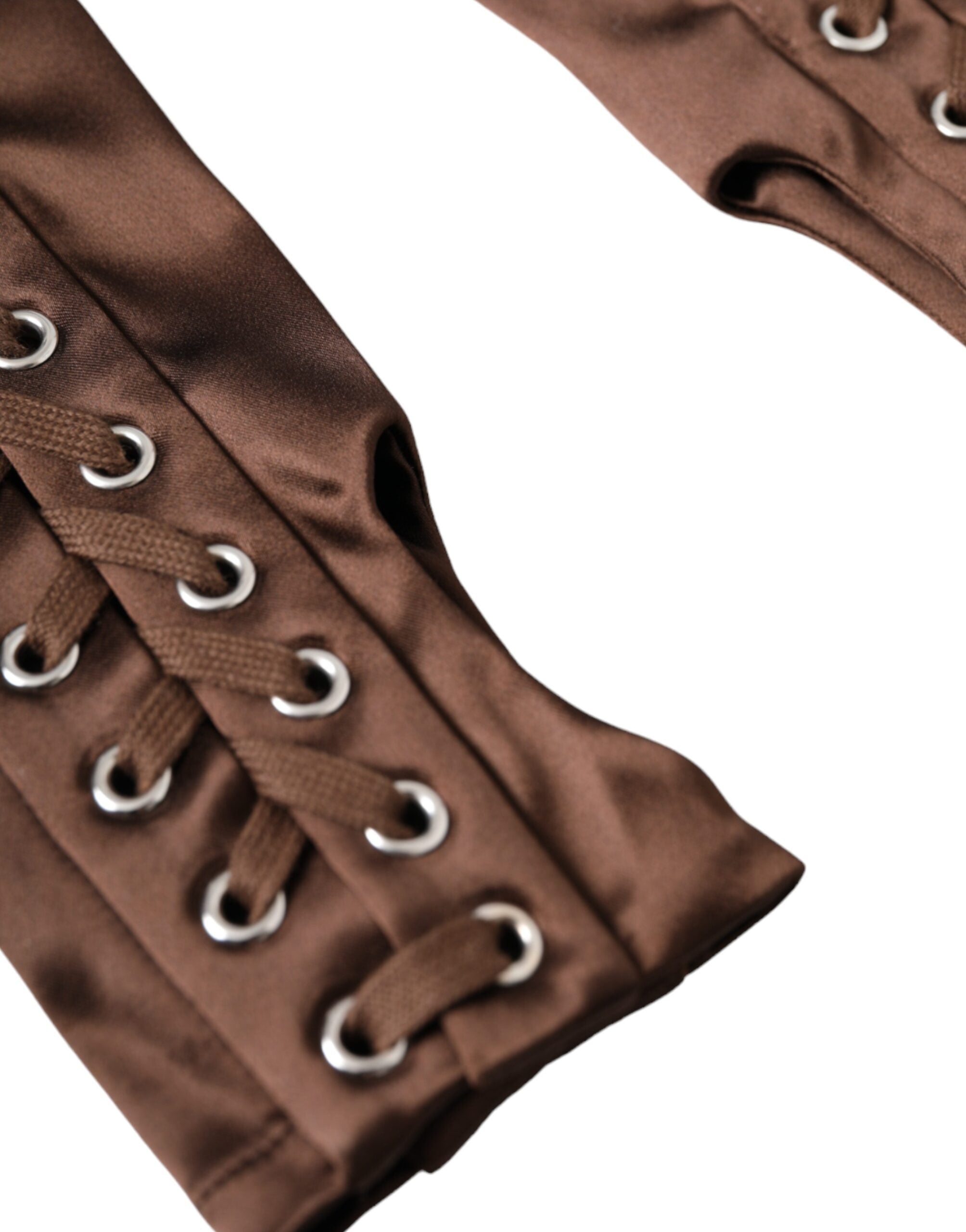 Dolce & Gabbana Acetate Lace Up Fingerless Brown Gloves Glam Steals